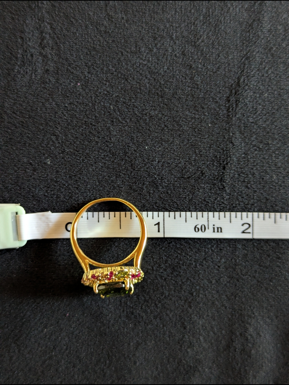 Vintage Style Gold-tone Ring with Green Center and Pink Accent Stones 1920s Sz 8 - Picture 11 of 12